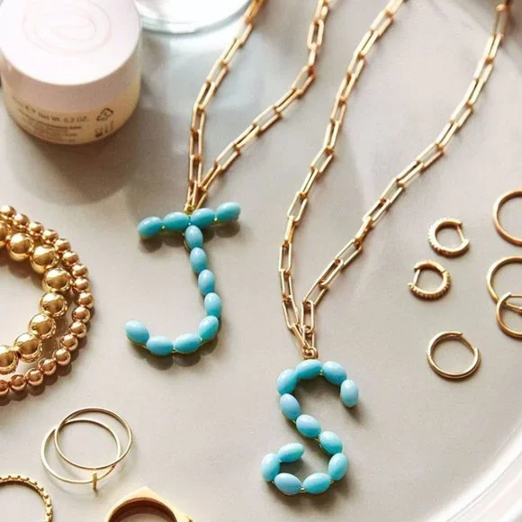 Blue Letter "G" Initial Paper Clip Name Necklace - Picture 3 of 4